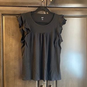 GAP Black Ruffle Sleeve Scoop Neck Tee